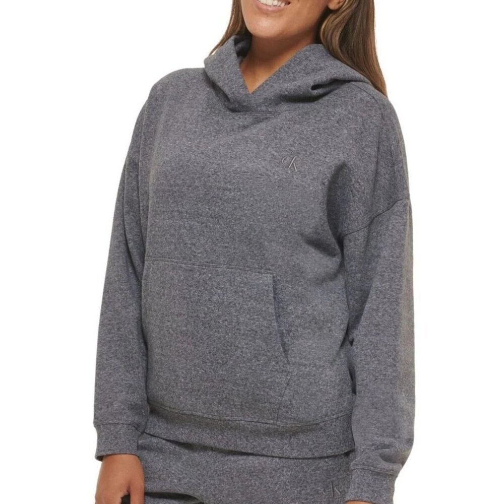Calvin Klein Women's Pullover Fleece Hoodie Gray Kangaroo Pocket XL NEW